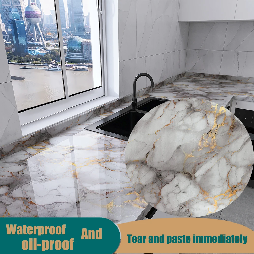 55cm Marble Self-Adhesive Kitchen Wallpaper Waterproof and Mildew Proof PVC Wall Sticker Decorative Film Home Decoration