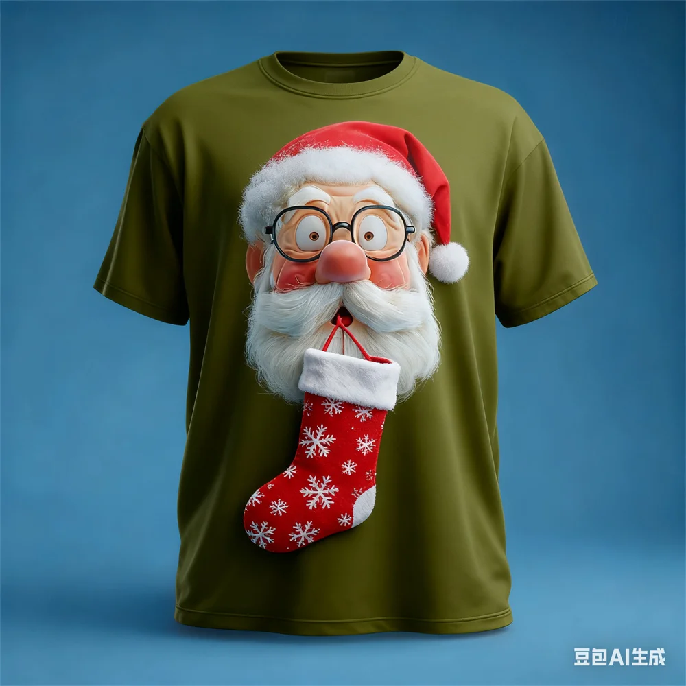 عيد الميلاد تي شيرت رجالي سانتا كلوز ثلاثية الأبعاد نمط طباعة الرجال والنساء الجولة الرقبة تي شيرت عيد الميلاد الجرافيك تي شيرت الرجال الملابس