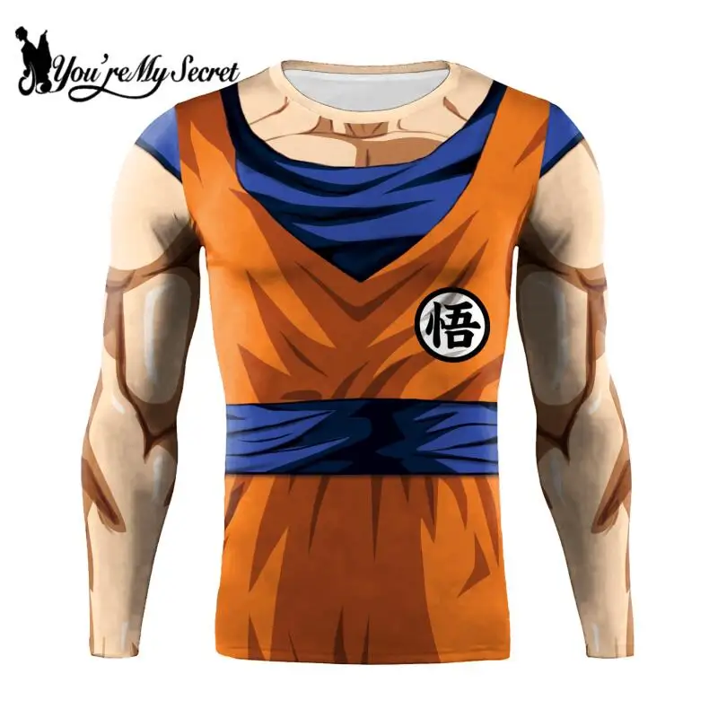 [You\'re My Secret] Cosplay Japanese Anime Compression Shirt Men Goku Superhero Printed Long Sleeve Top Costume Gym Workout Male