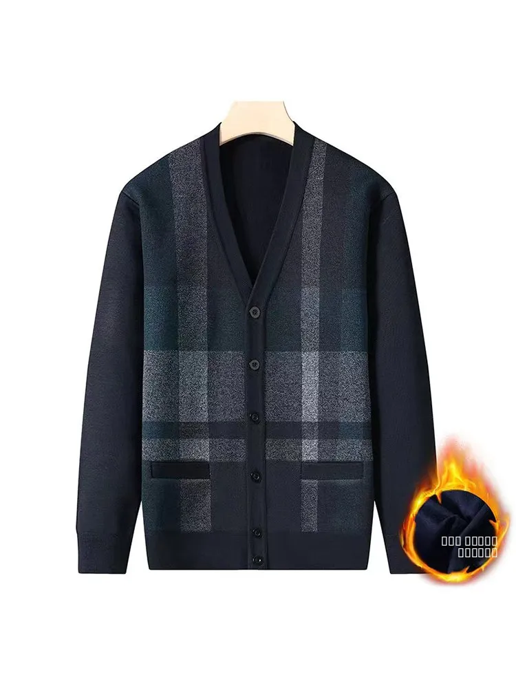 

Thiened Fce Long Sve вязаный кардиган мужской зимний теплый повседневный верхняя одежда с V-Ne для папы среднего возраста и ли