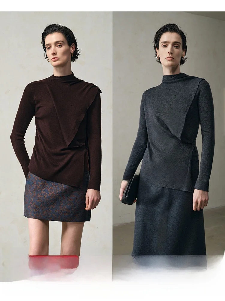 

COOBLOOM Women's Wool Blend Knitted Sweater High Ne Autumn Winter Faion Casual Loose Fit Long Sve round Ne Sweater