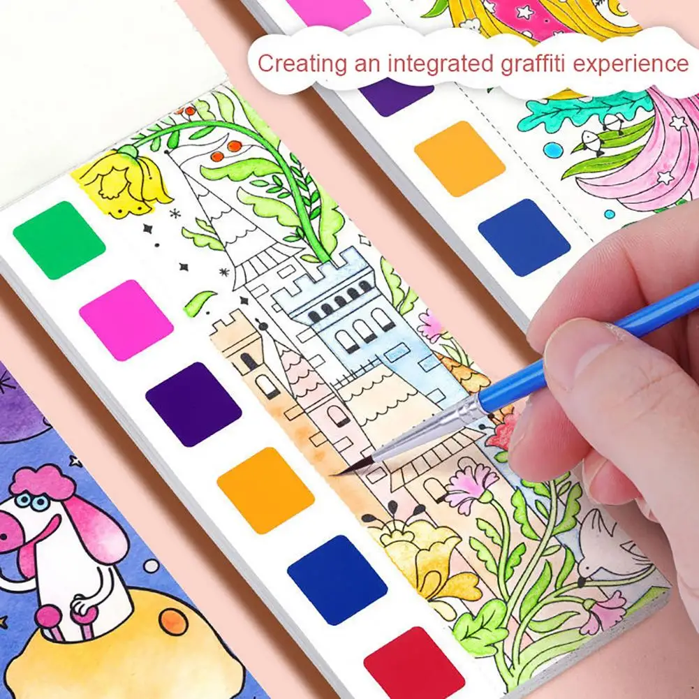 Mini almohadilla de pintura de acuarela para adultos y niños, libro de dibujo de pintura de colores vibrantes, juego de almohadillas de pintura, libro de trabajo educativo para colorear