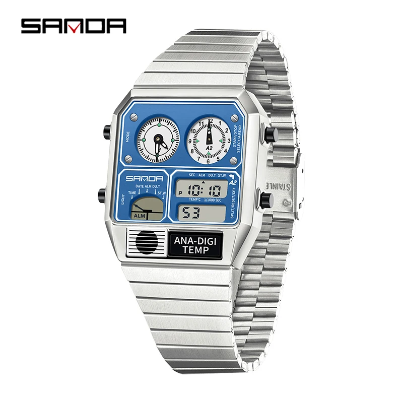 SANDA SD3192 Hot-Selling LED Electronic Square Men's Youth Casual Multi-function Thermometer Stopwatch