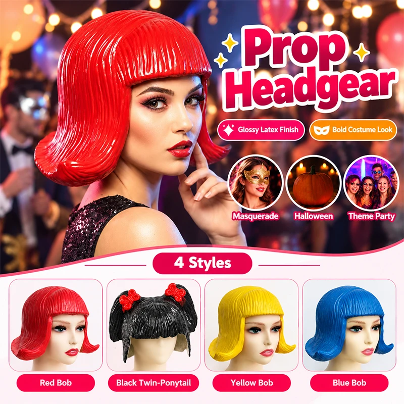Flexible Short Bob Pretty CD Wig Realistic Comfortable Latex Mask Reusable Soft Rubber Colorful Hair Hats Masquerade Cosplay