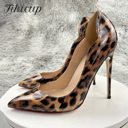 Tikicup Stampa leopardata Donna Curl Zeppa Punta a punta Scarpe con tacco alto Scarpe da donna sexy Slip On Décolleté a spillo per la festa 8 cm 10 cm 12 cm