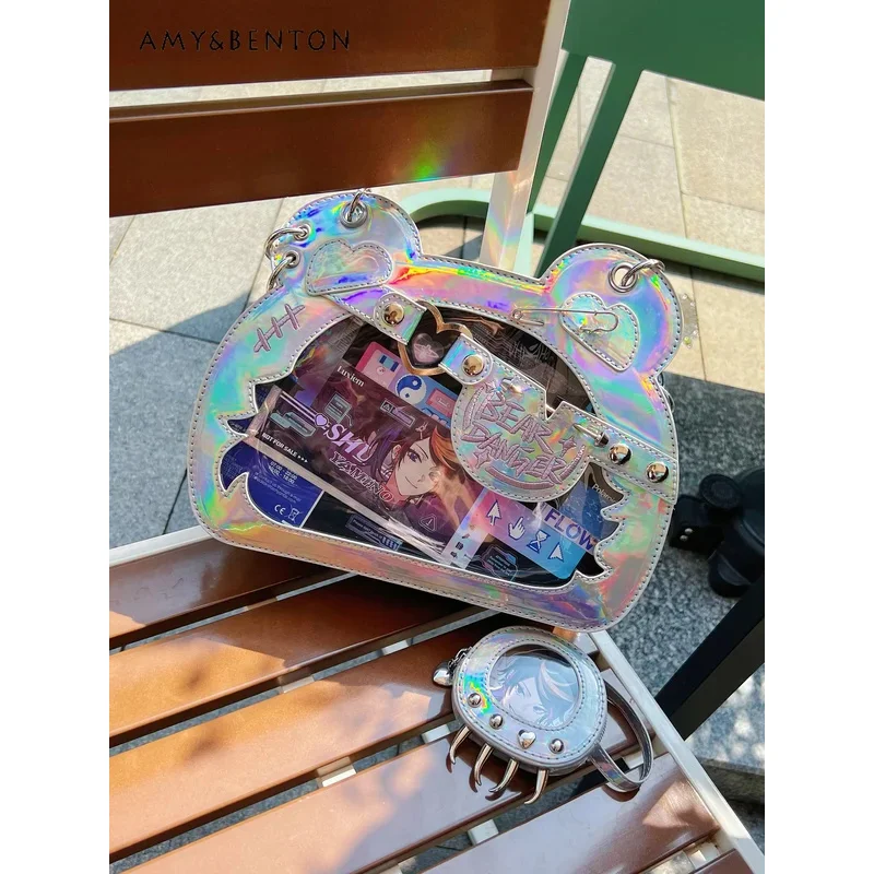 

25COSOriginal Cute Bear Claw Itabag Sweet Cool Hot Girl Crossbody Bags for Women Subculture Gothic Chain Pendant Leather Handbag