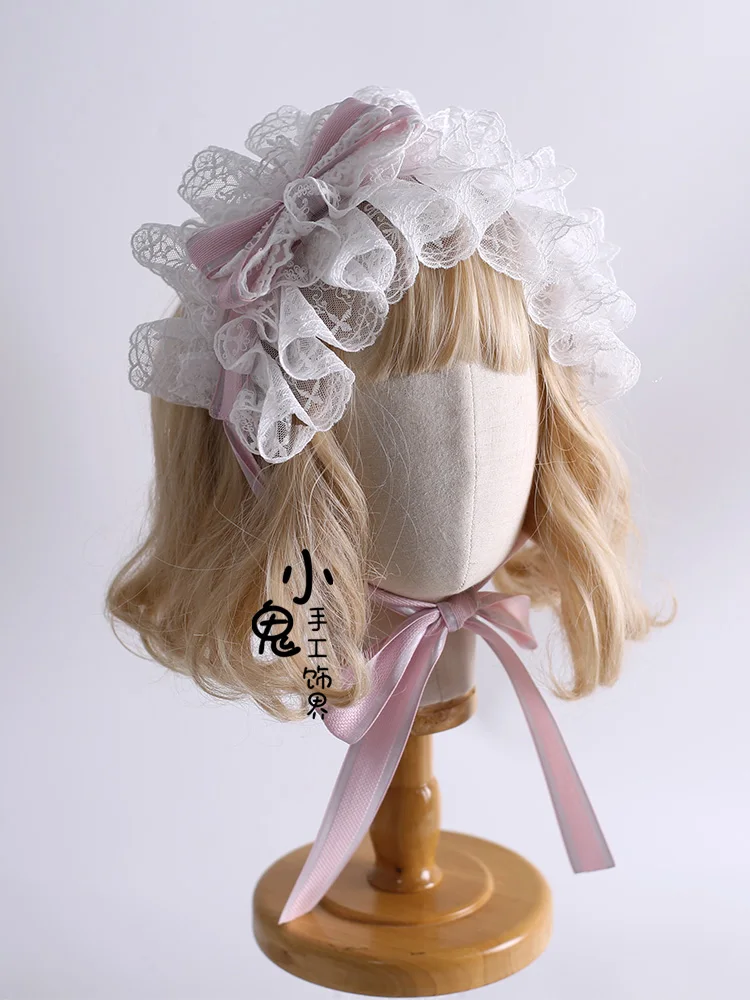 

Christmas Pink Lolita Original Ponette Lace Hair Band Lolita Hair Band a Pair of Hairclips BNT Hat Top Hat