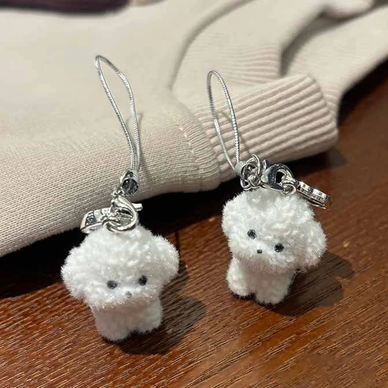 1Pcs Flocked Resin Dog Puppy Keychain 3D Little Plush Animal Pendant Backpack Car Keyrings Charms Hangs