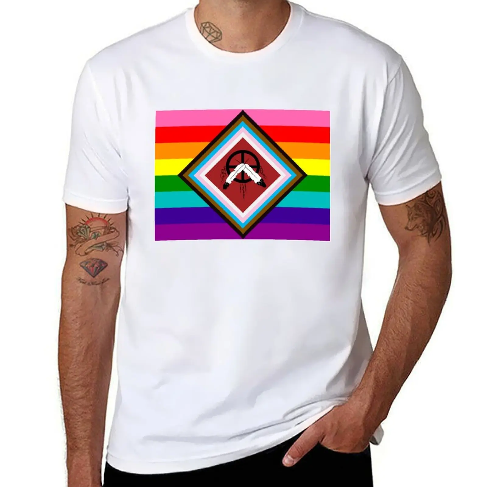 

Two Spirit LGBTQ2A+ Pride Flag White Border T-Shirt anime t shirts for man t shirts designer T-Shirt