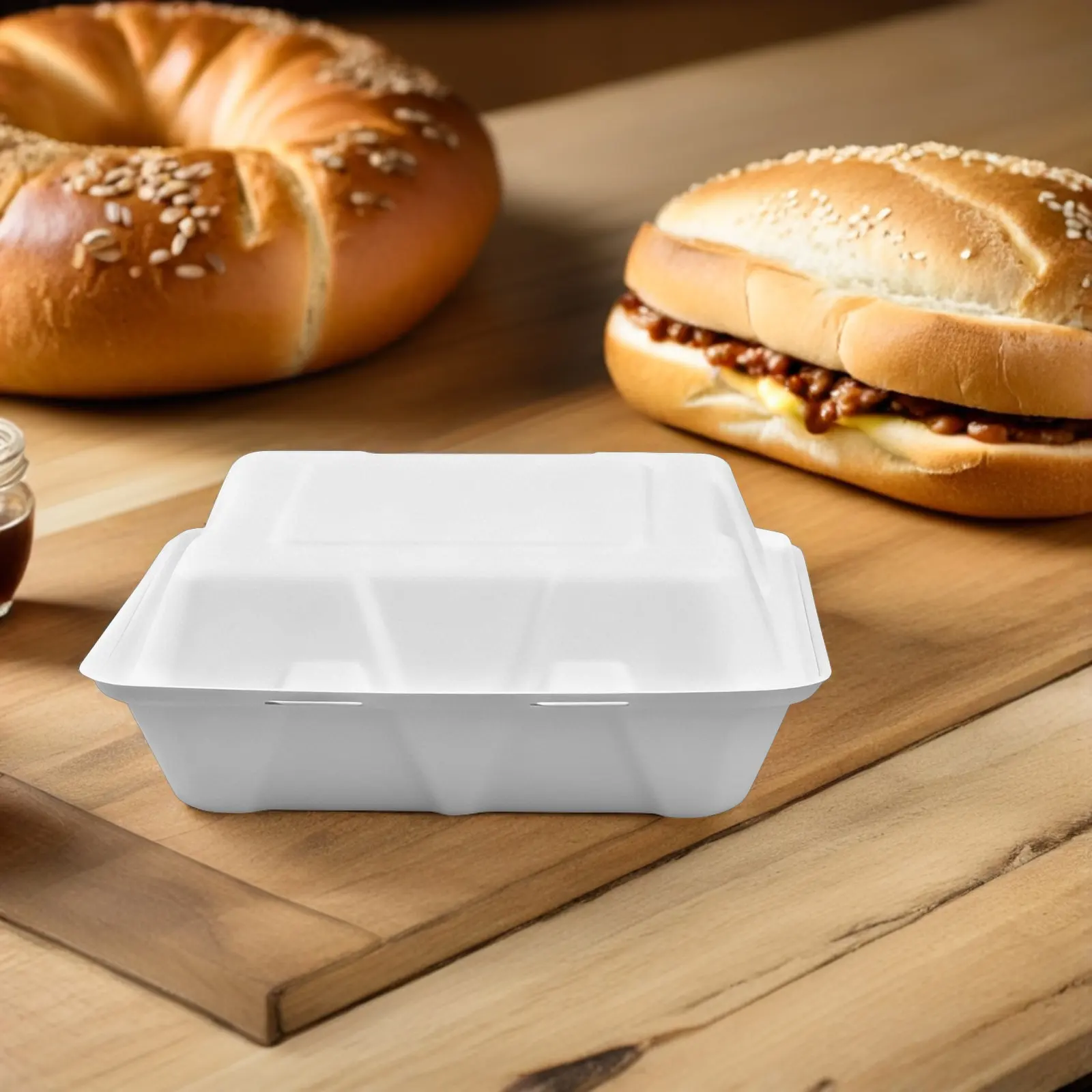 50Pcs Biodegradable Burger Packaging Box - Sugarcane Fiber Clamshell Take Out Food Containers for Meal Prep Sandwiches Fries