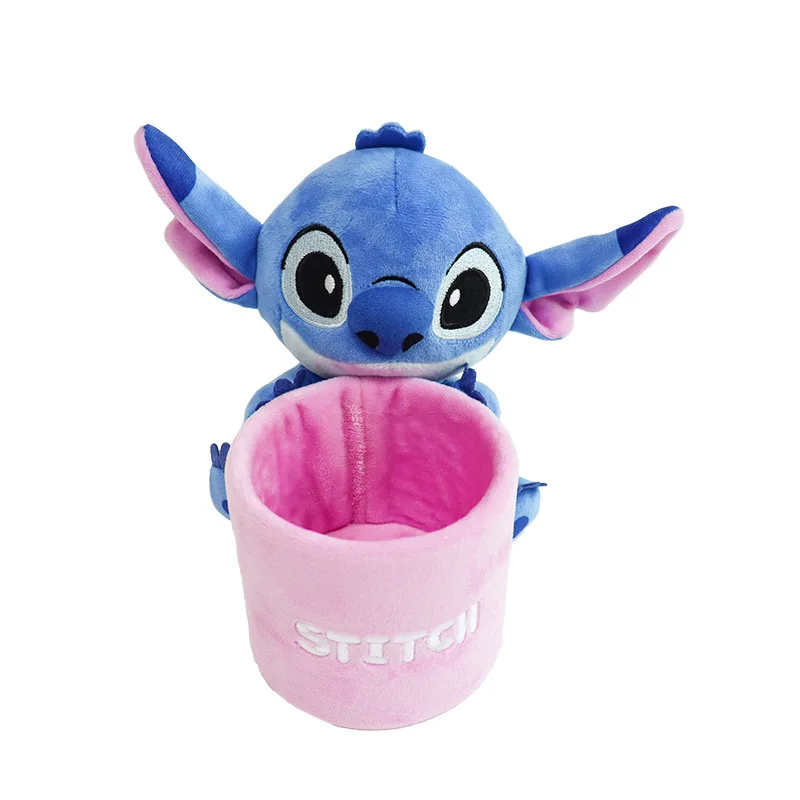 Imagem -05 - Disney Stitch Winnie Desktop Ornamentos Plush Doll Pen Holder Cute Makeup Brush Holder Students Stationery Storage Material Escolar