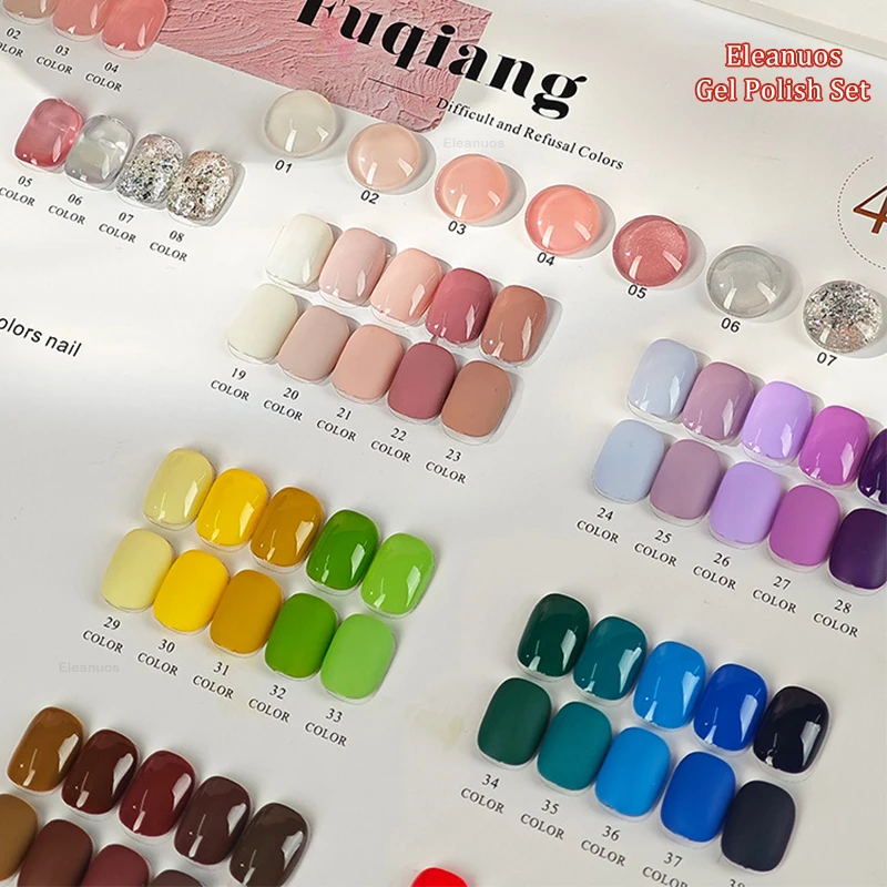 Eleanuos New gel Polished 48 Color Mixed Clearcoat Shiny Solid Semi Permanent Nail Art UV LED Primer Nail Shop Whitening Kit