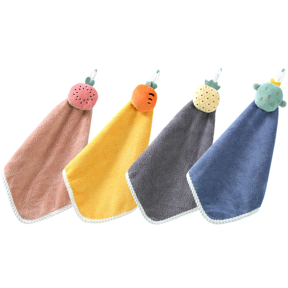 

4Pcs Hanging Fruit Kitchen Towels Cartoon Pattern Absorbent Quick-Dry Hand Towels Multifunction Kitchen Dish Cloth