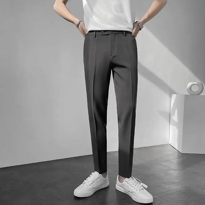 

High Quality Fashion Mens Pants Slim Fit Business Casual Long Trousers Office Men's Skinny Suit Pants Solid Color Trousers S29