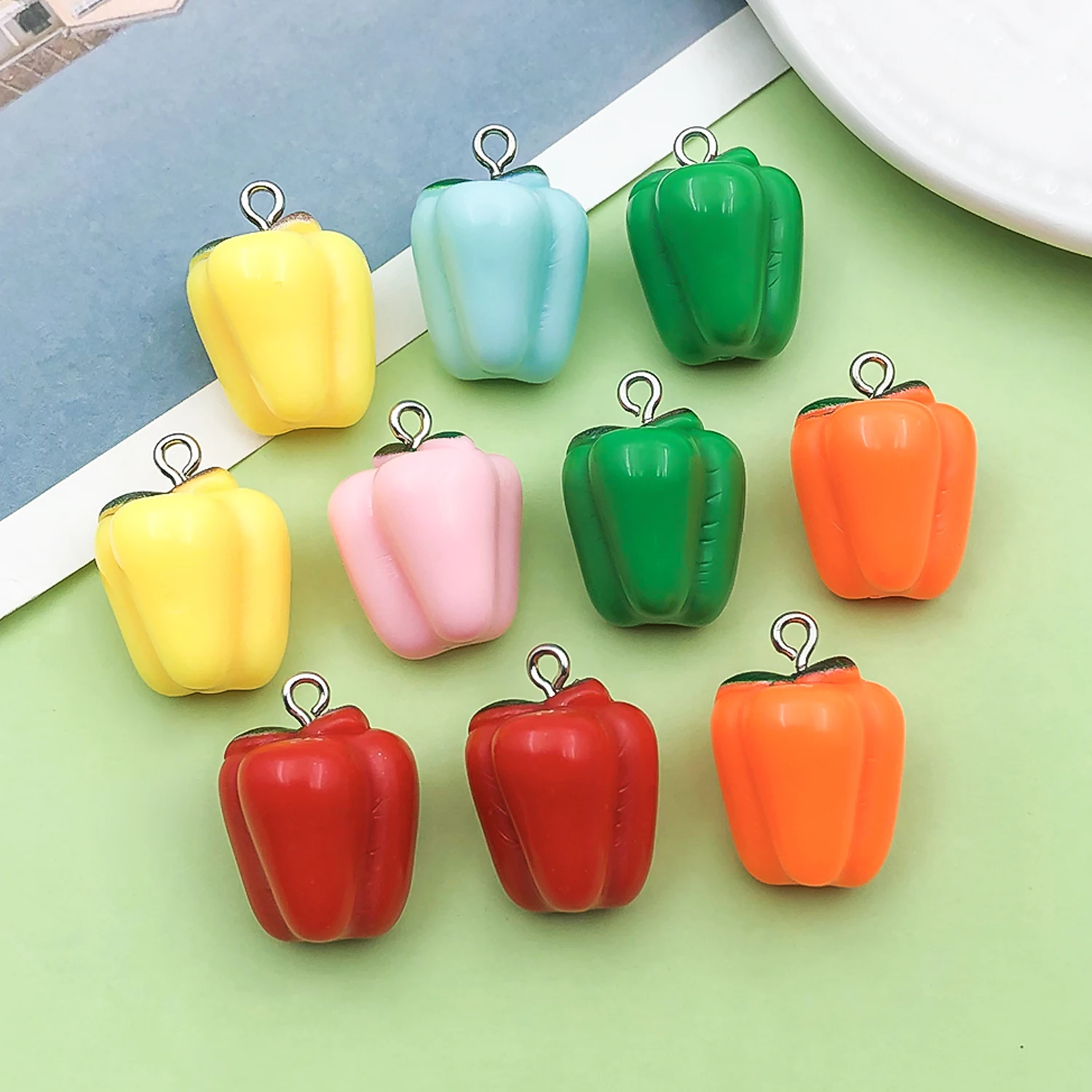 10pcs Colorful Bell Pepper Charms Resin 3D Vegetable Pendants for DIY Bracelets Necklaces Earrings Jewelry Making Accessories