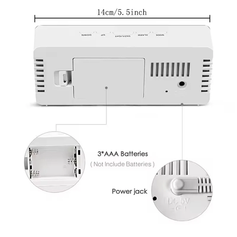 ساعة منبه رقمية LED مرآة ساعة شاشة LCD كبيرة ساعات إلكترونية بلا ضوضاء ساعات طاولة مع ساعة تقويم درجة الحرارة
