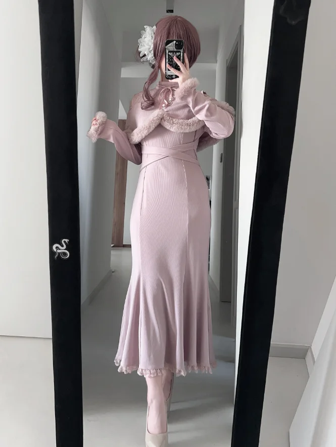 الألغام اليابانية الإنتاج الضخم الحلو لوليتا حورية البحر فساتين الربيع والخريف فتاة جديدة سليم صالح أفخم خارج الكتف فستان طويل #2