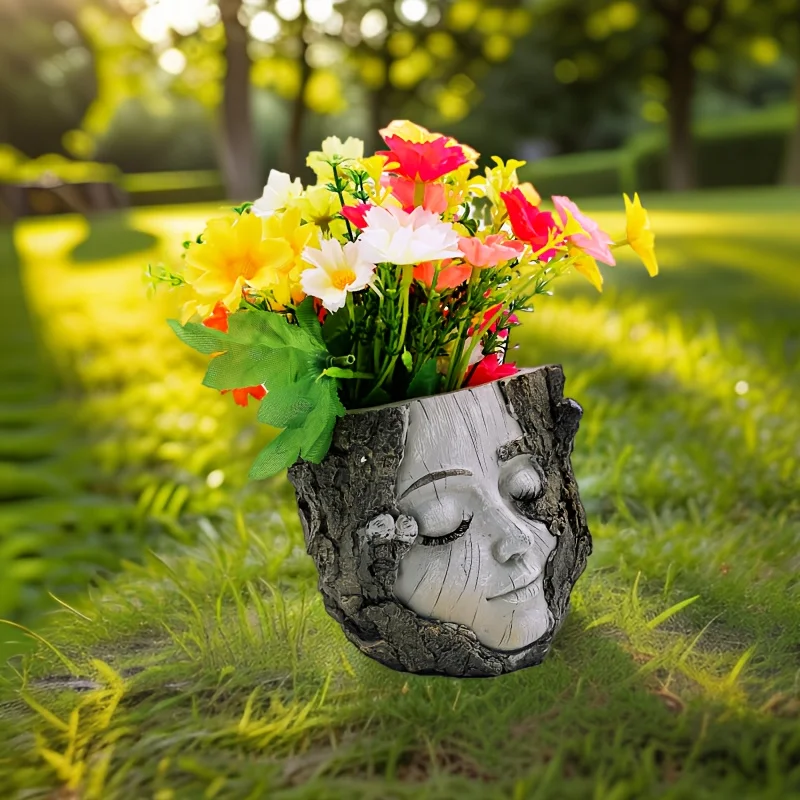 

[Платок из смолы] Современный кашпо с очаровательным пеньком из смолы для девочек | Легкий и прочный, сложной дизайн лица, идеально подходит