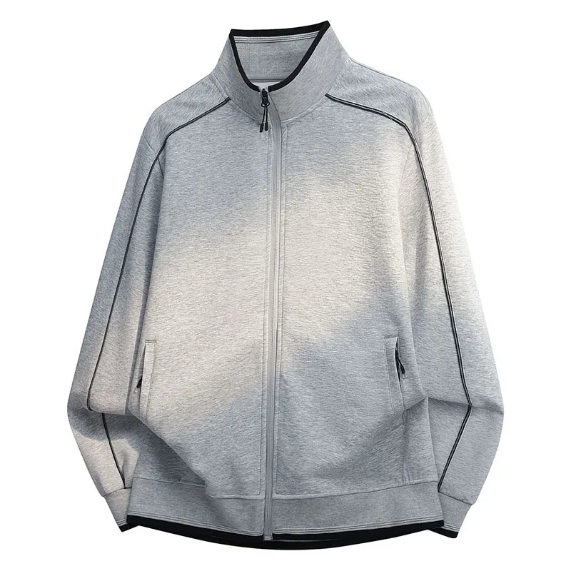 Men's stand up collar jacket, men's spring and autumn loose casual sports, youth simple thick cardigan sweatshirt, men's top