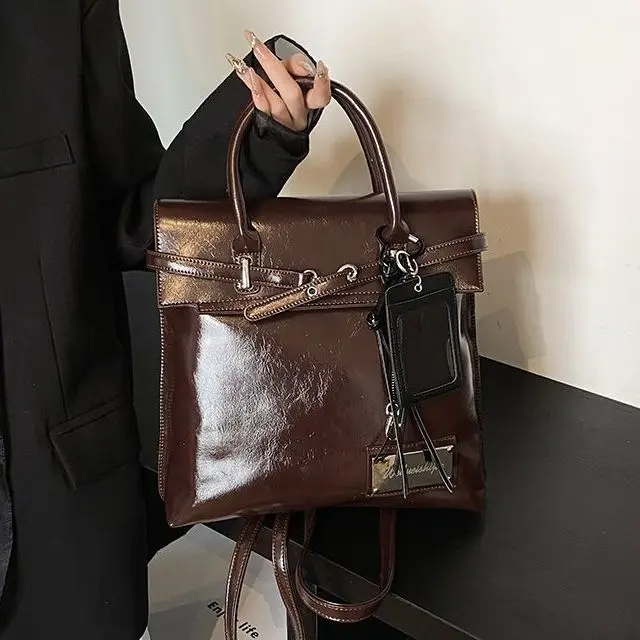 

Retro Belt Strap Design Handbag Women Square Leather Large Capacity Backpack Ladies Korean Preppy Style Sle Mochilas Mujer 2025