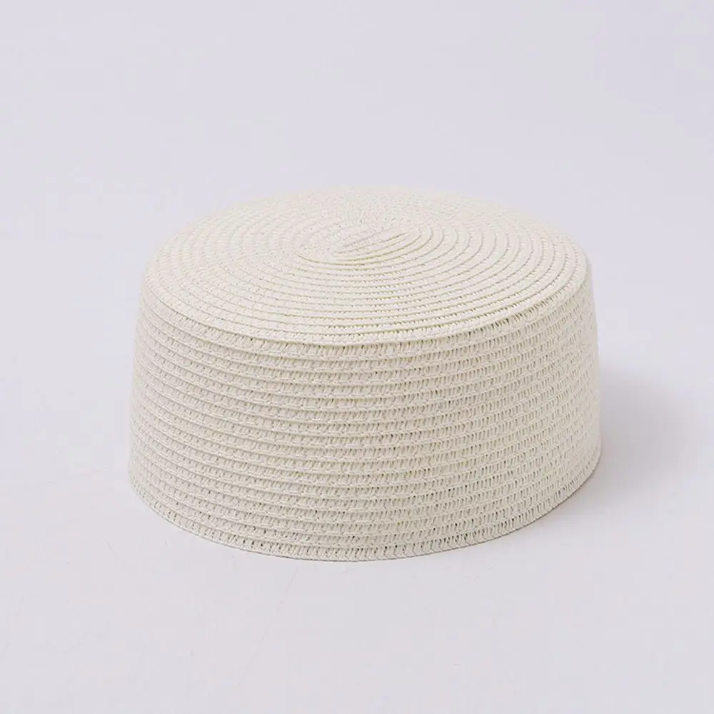 New Solid Straw Pillbox Hat Structured Crown Vintage Style Round Dress Hat Round Shape Brimless Cap Daily Outfits