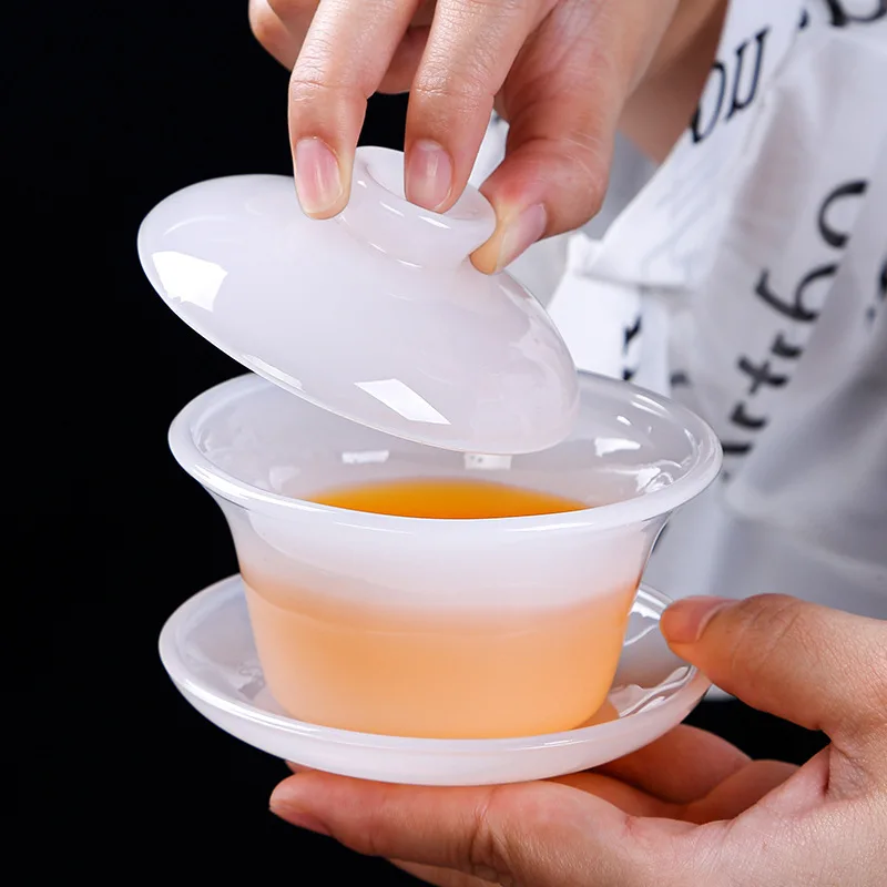 

Tianquan White Jade Porcelain Gaiwan Fat White Glass Tea Tureen Large Tea Making Bowl Chinese Kungfu Gaiwan Tea Set