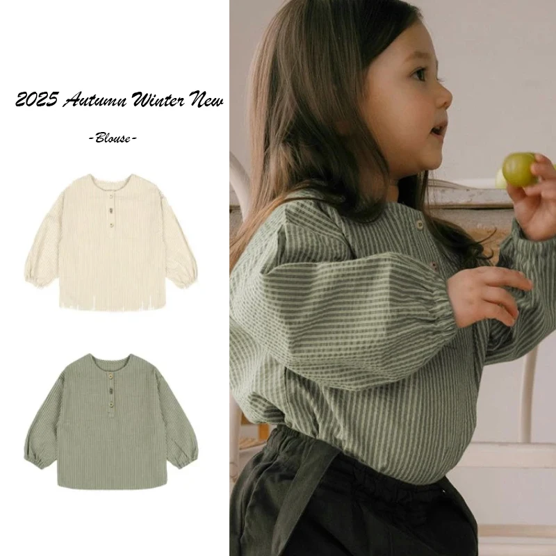 

2025 Autumn Winter New Children's Long Sleeved Shirt Nordic Style Striped Shirt Girls’ Long Sleeved Shirt Children's Clothing