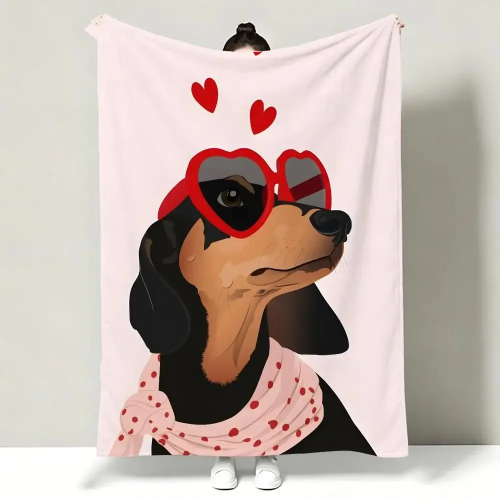 Lovely Cartoon Dog Pattern Throw Blanket Cute Dachshund Skateboard Music Headphones Print Decorative Sofa Blanket for Bed