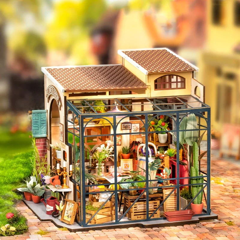 Anima Emily Bloemenwinkel DIY Handgemaakt Huis Miniatuur Kunsthuis Assemblage Huis Bouwstenen Vrouwelijke Verjaardagscadeau Randapparatuur