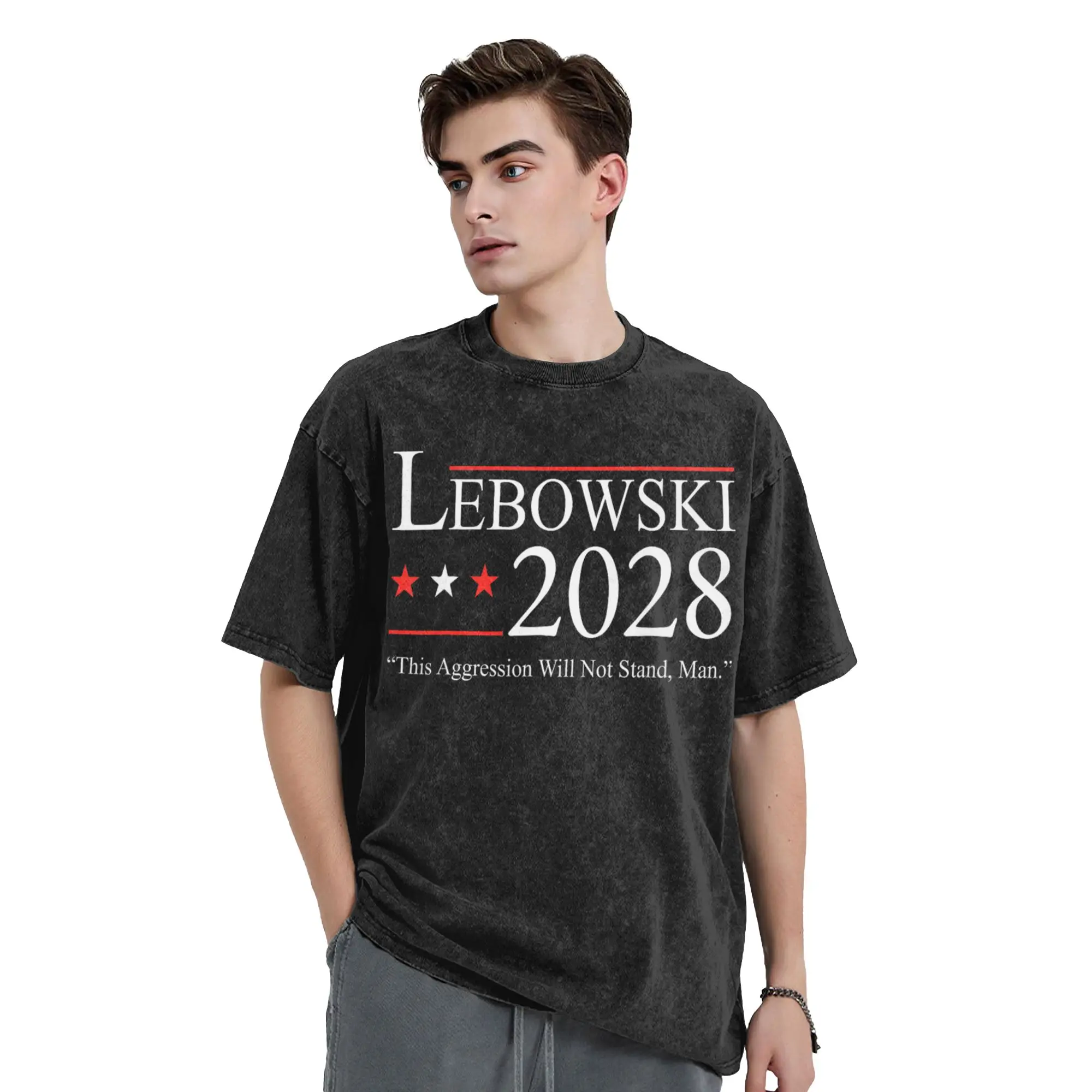 Washed T Shirts Lebowski Political Election Vote 2028 T-Shirt Oversize Comedy Streetwear 100% Cotton Summer Tops Tees Men Women