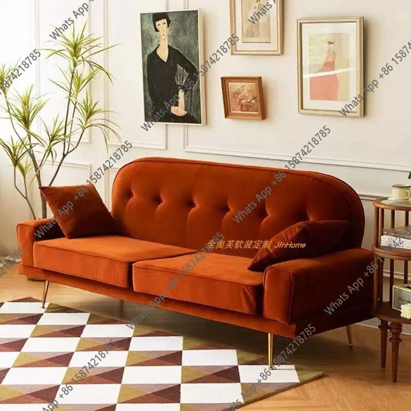 Retro army green velvet double American light luxury simple designer buckle creative sofa