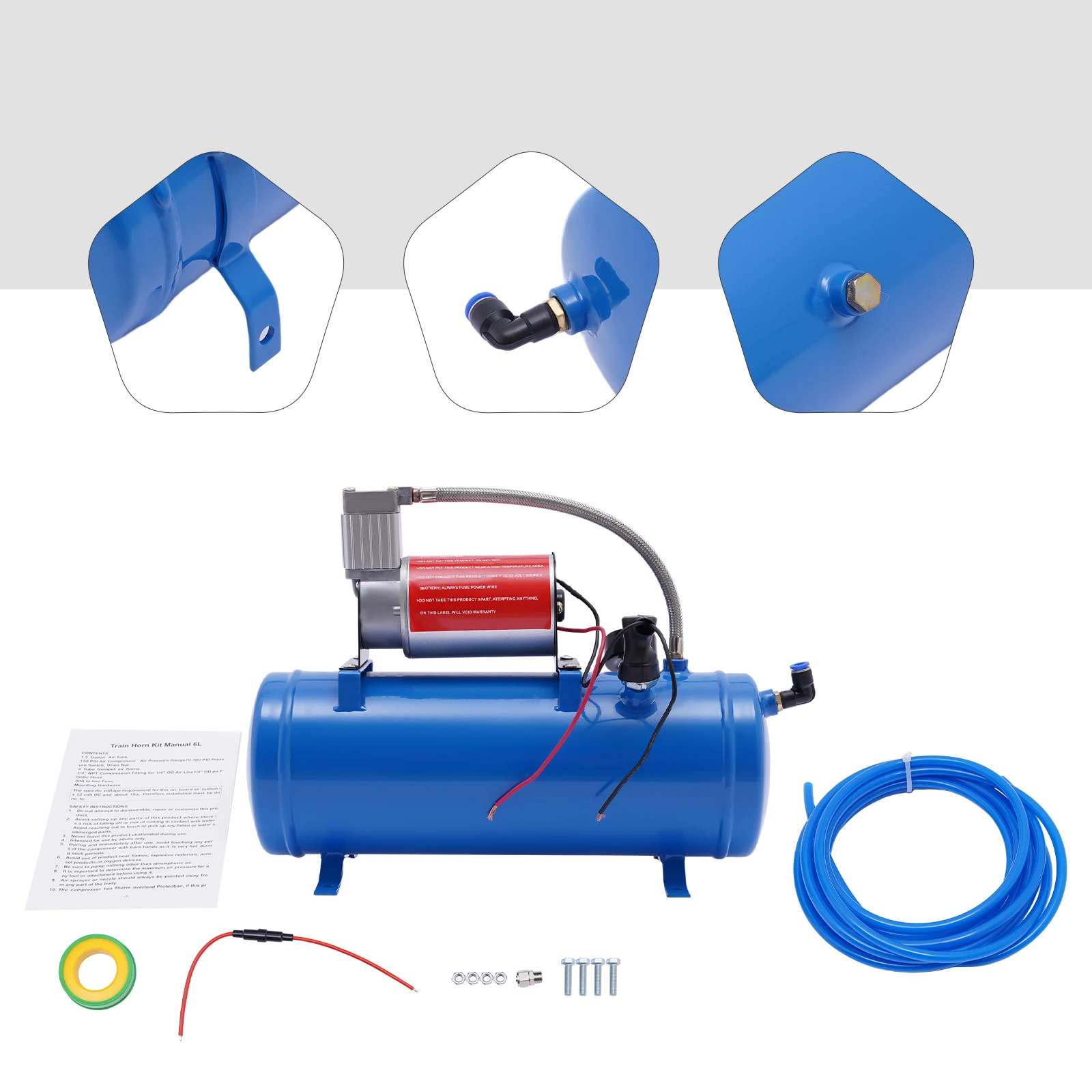 

100PSI DC 12V Air Compressor With 6l Fuel Tank, Air Horn Kit With 6l Fuel Tank, 1.6gal, Suitable For Vehicles And Car Engines