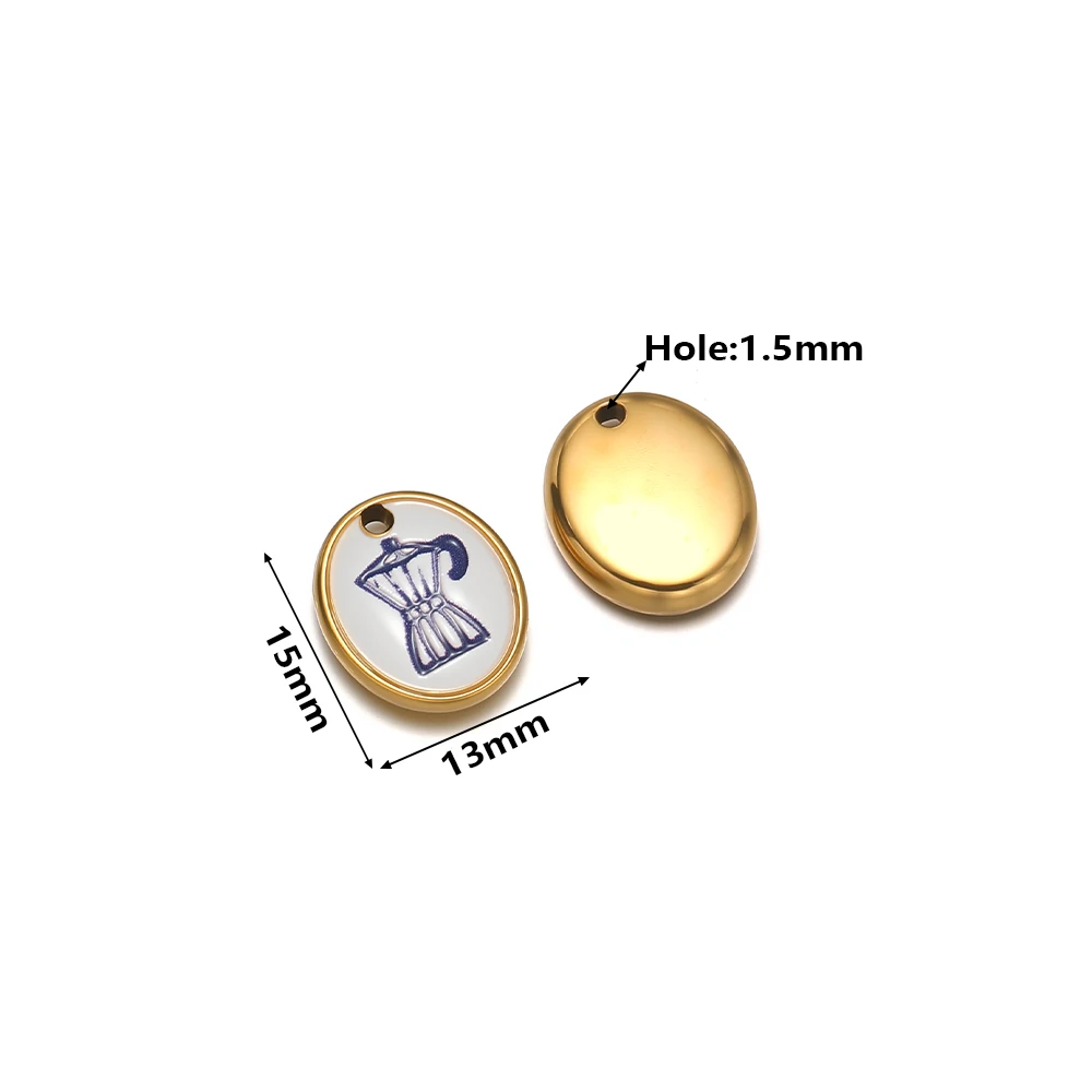 4 Stück Edelstahl-Emaille-Oval-Anhänger, rechteckiger Anhänger für DIY-Halsketten, Schmuckherstellung, Ohrringe, Armband-Zubehör – Detail 3