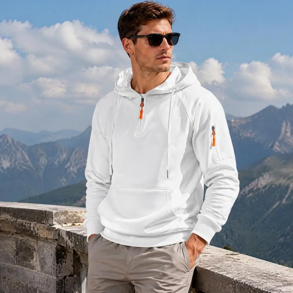 Men's Quarter Zip Up Hoodies, Long Sleeve Hooded Sweatshirt, Casual Fall Pullover Fitness Streetwear with Front Pocket 2026 New