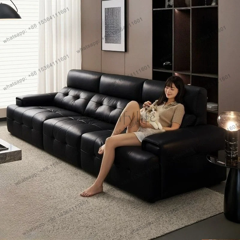 FG Light Luxury Modern Simple Living Room Sofas And Seating Black Lazy Comfortable Lawrence Leather Sofa Couch Home Furniture