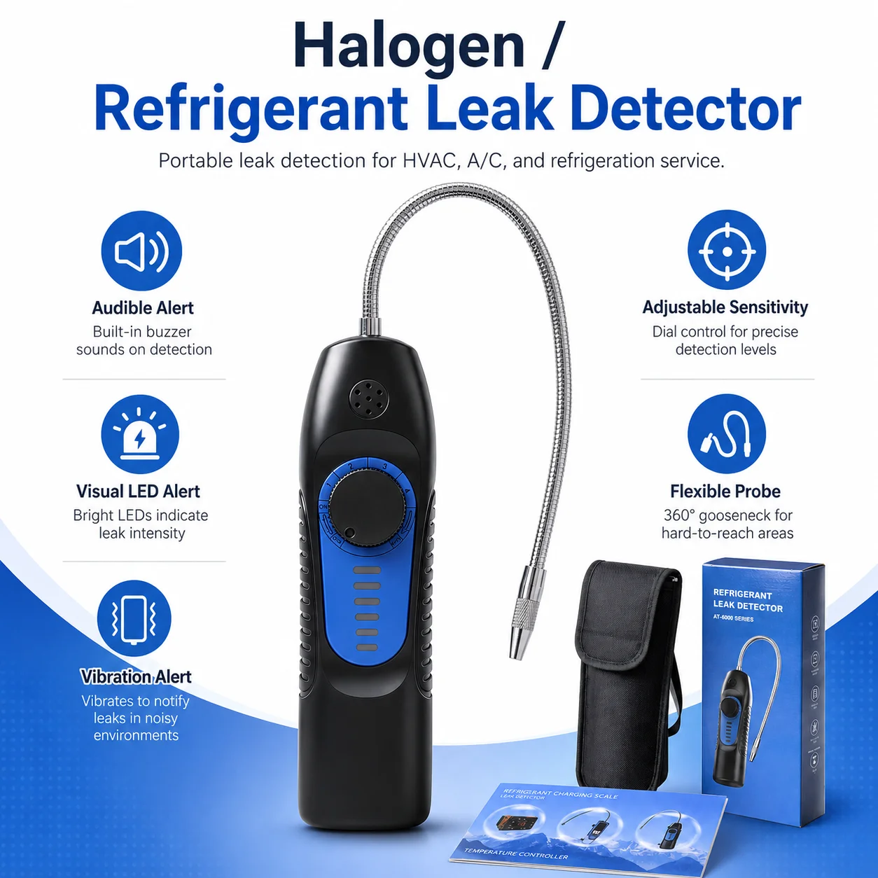 Automotive AC Leak Detector with Vibration Alarm Refrigerant Halogen Freon Leakage Tester