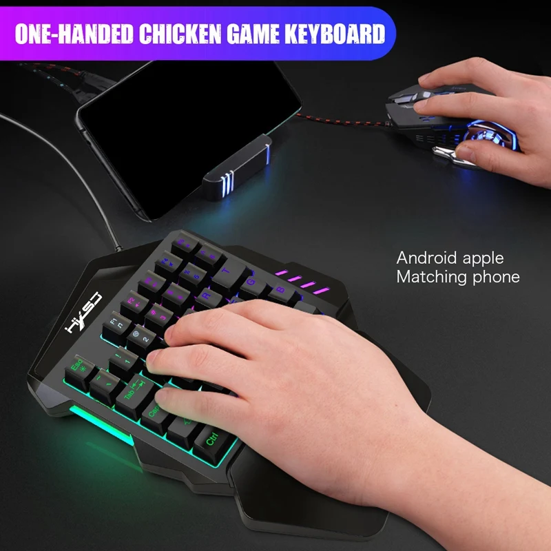 HXSJ 3 in 1 One-Handed RGB Keyboard Gaming Mouse with Converter Adapter Combo for Xbox One PS4 PS3 Switch Phone PUBG Game A869