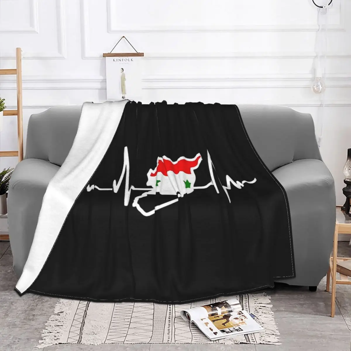 Syrian Flag Heart Beat Line I Love Syria Flannel Blankets Novelty Throw Blankets for Bed Sofa Couch