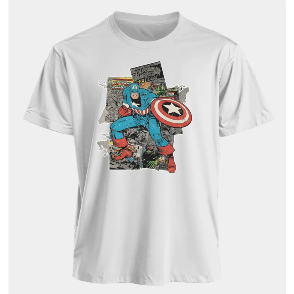 Camisetas Marvel para Hombre y Mujer, Capitán América, Estilo Americano, Primavera y Otoño, Talla Grande, Punk, Harajuku, Manga Corta