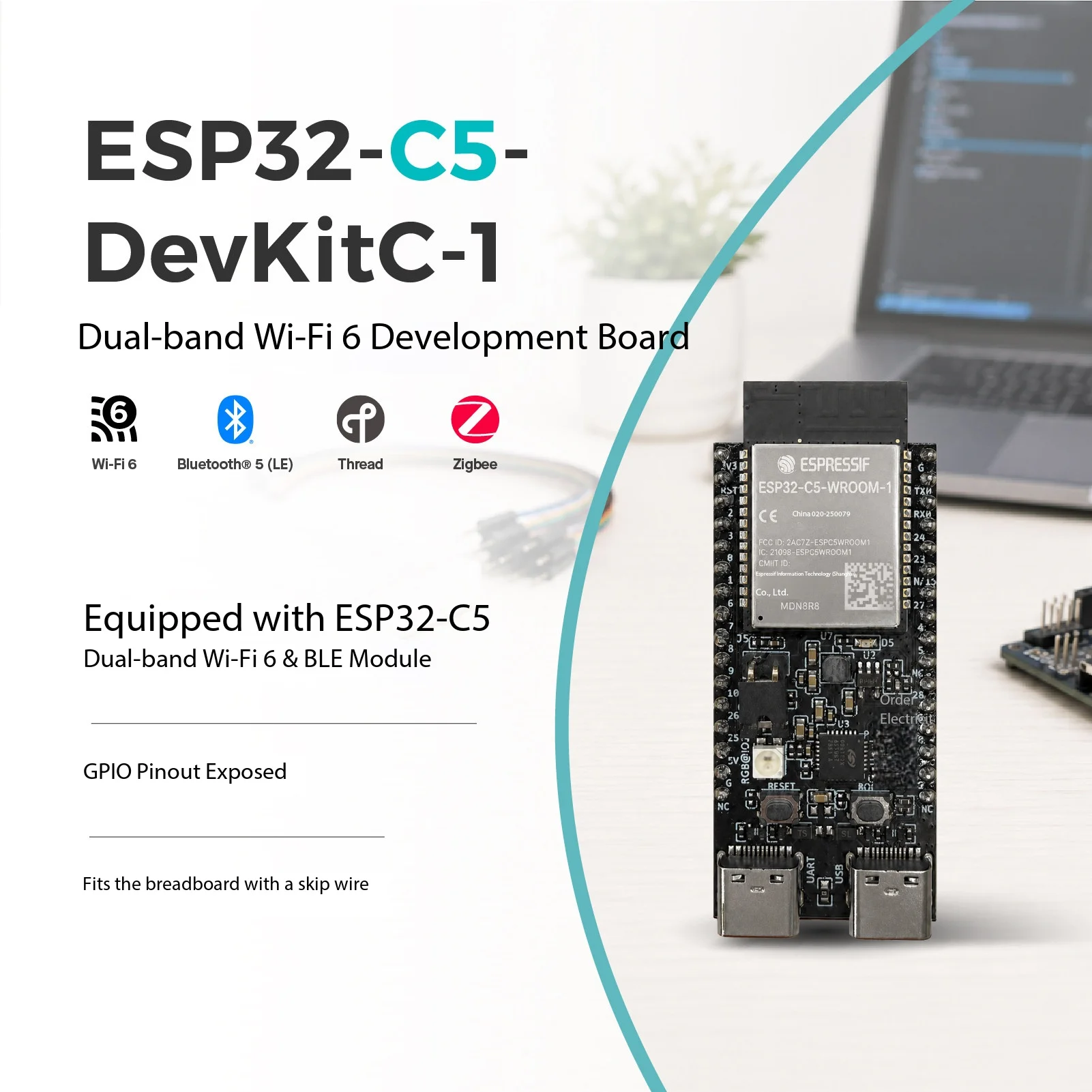 Espressif ESP32-C5-DevKitC-1 v1.2 Dual-Band Wi-Fi 6 RISC-V BLE Zigbee Thread IoT Prototyping Learning Lab Board