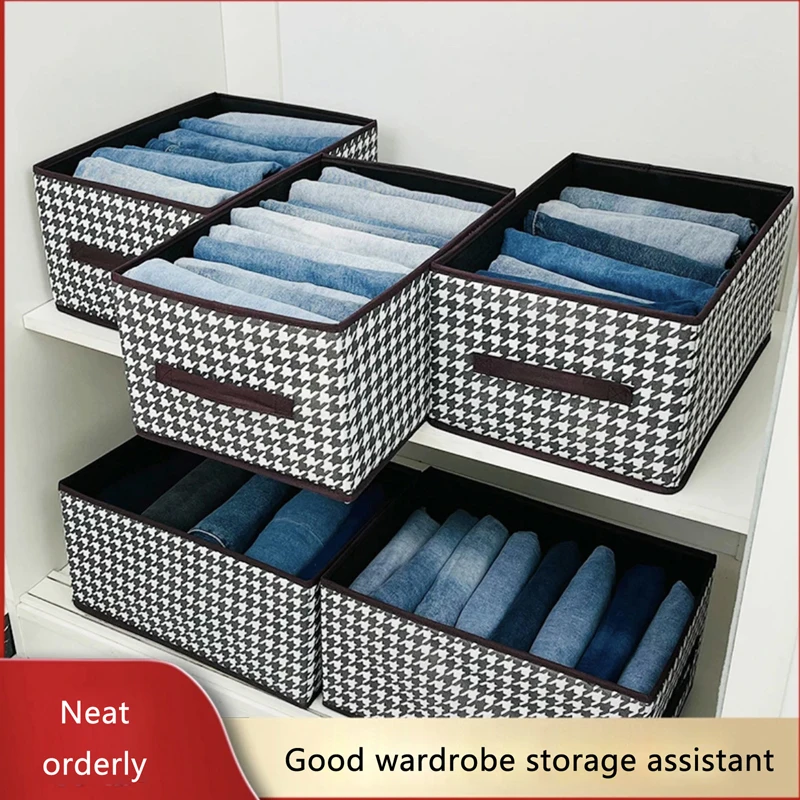 Fabric Storage Boxes with Lids Houndstooth Fashion Clothes Quilt Bins Container Organizers with Handle for Bedroom Closet 2024