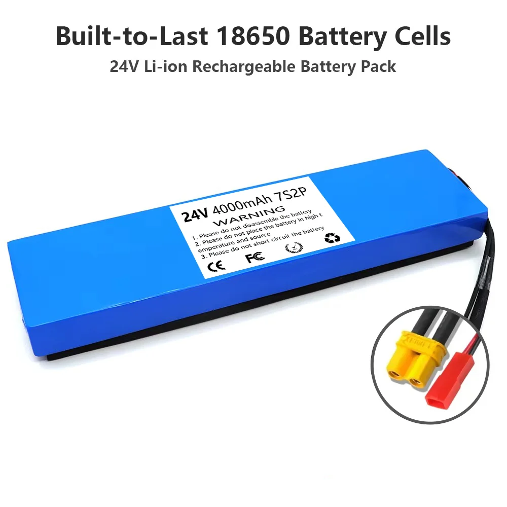 

7S2P 24V/25.2V 4000mAh 18650 Lithium Battery Pack Built-in BMS XT30 JST Plug with 29.4V 2A Charger for Electric Scooter.