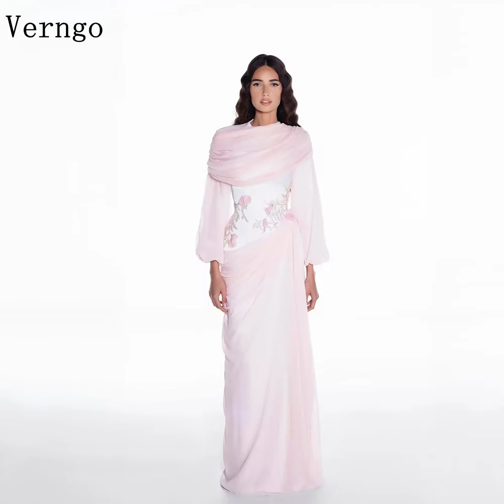 Verngo Luxury Appliques Chiffon Evening Dress O Neck Full Sleeves A Line Prom Dresses Modern Holiday Party Gowns 2026 Customized