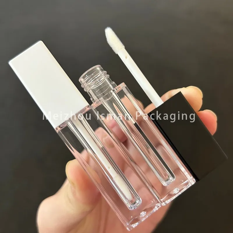 50Pcs  White Black Wholesale Bulk Square 2ML Lipgloss Containers Empty Clear Lip gloss Cosmetic Tubes Packaging With Brush