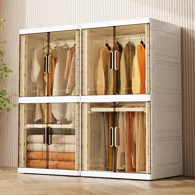 Armario de almacenamiento plegable para el hogar, caja de almacenamiento para ropa de dormitorio, armario de juguete, armario de almacenamiento transparente multicapa