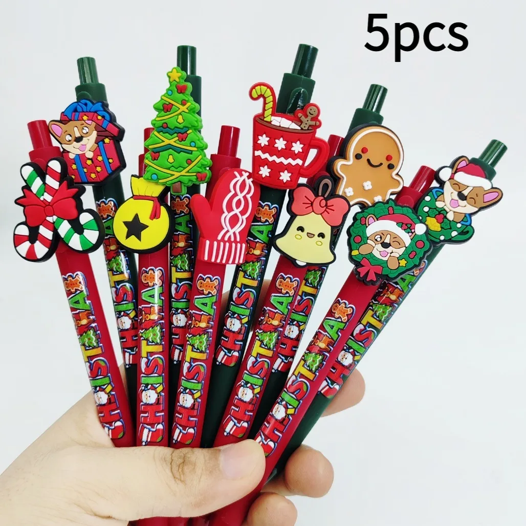 5pcs/10pcs Christmas Element Series Ballpoint Pen Creative Christmas Element Theme Gift Pen Student Writing Signature Text