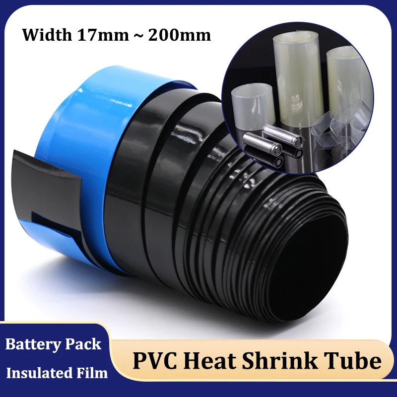 

1/5M Width 17mm ~ 200mm 18650 21700 Lipo Battery Pack Insulated Film PVC Heat Shrink Tube Wrap Lithium Case Protector Sleeving