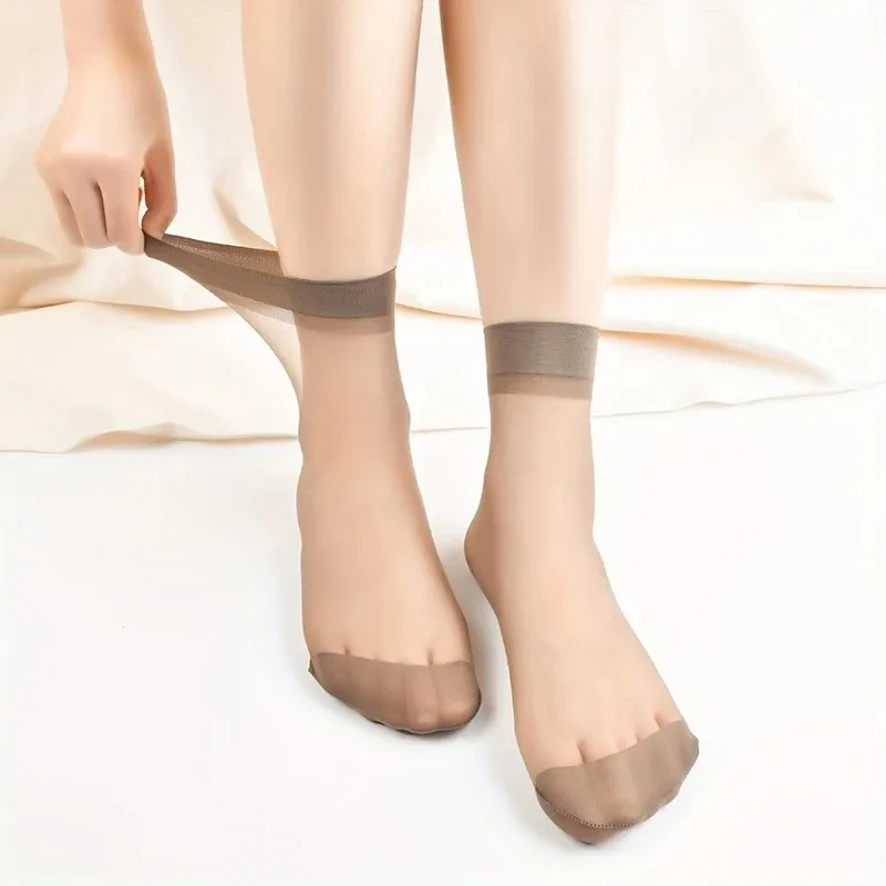 10 Pairs Women Transparent Thin Silk Stockings Summer Breathable Soft Comfortable Black Skin Tone Wear-Resistant Casual Socks image 3