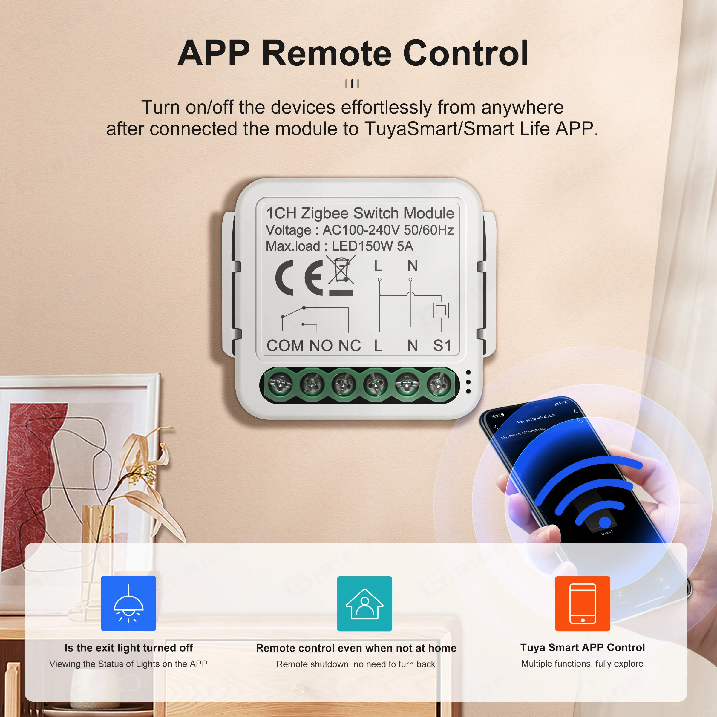 GIRIER Smart ZigBee Switch Module Dry Contact 5A Universal Breaker Relay DC 12/24V AC 100-240V Works with Alexa Alice Hey Google