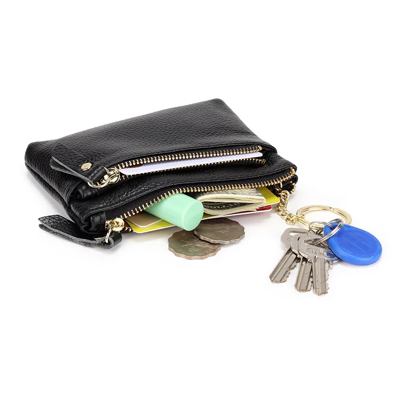New Women Genuine Leather Coin Purse Female Top Layer Cowhide Wallet Women Zipper Card Holder Short Lady Wallet Key Case Pouch